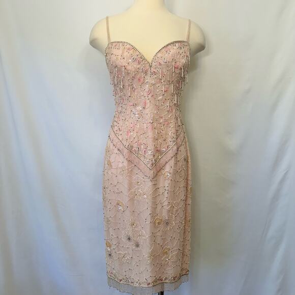 Escada Silk Fully Beaded Light Pink Slip Dress Size 38 / US 8 - Picture 2 of 12